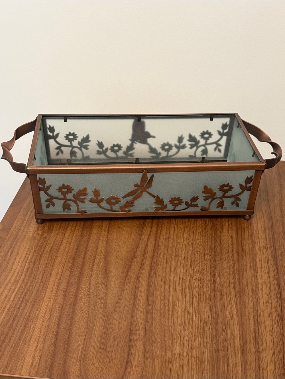 PartyLite Copper Lace Pillar Candle Holder Dragonfly Butterfly P7204 Great